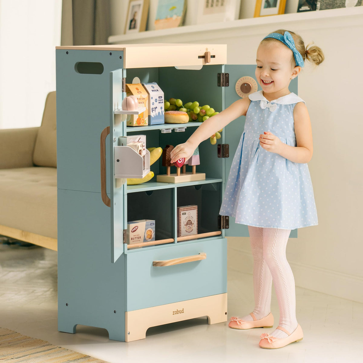 Playmaker Freezer Robud Wooden Play Fridge Freezer Set for Kids | Robotime