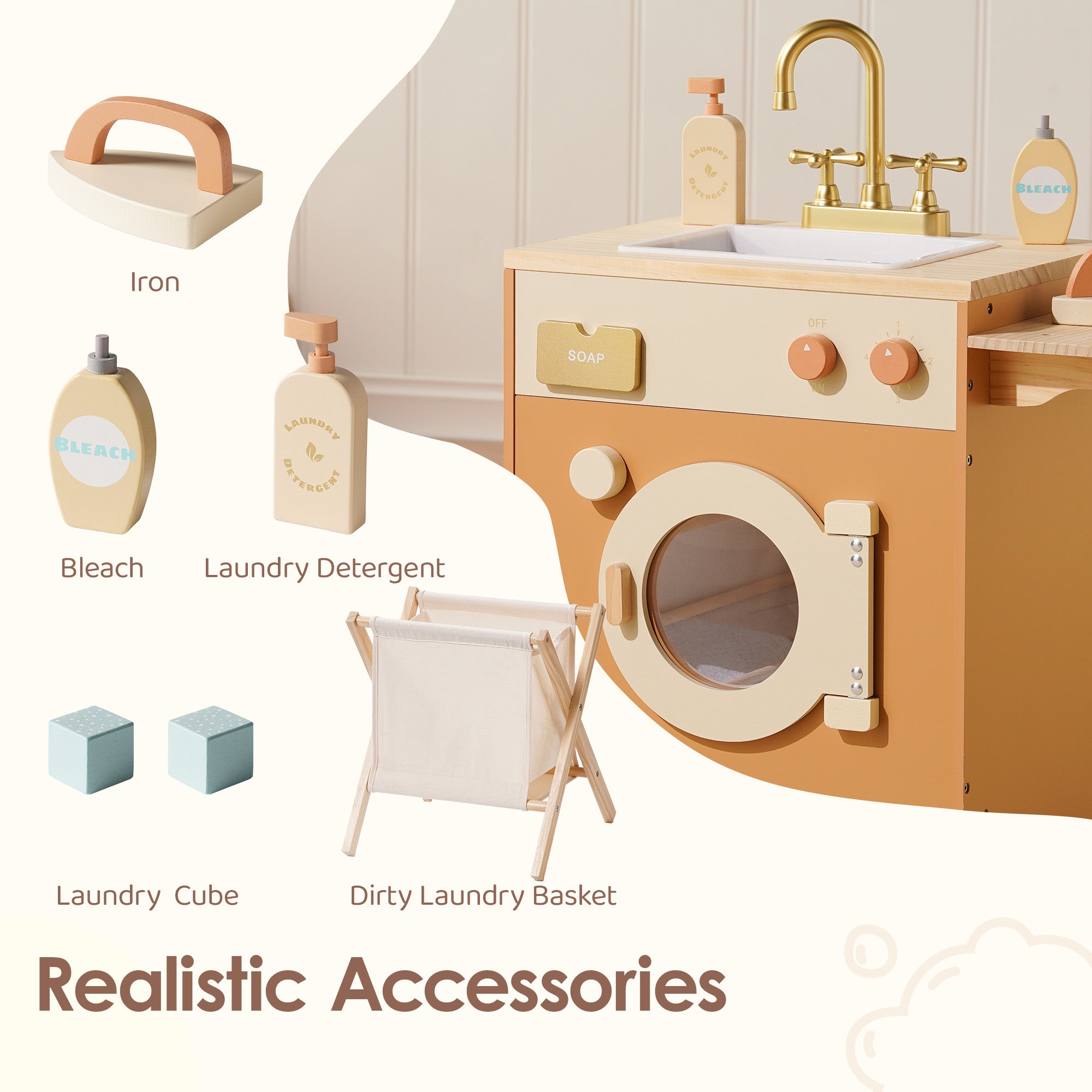 Robud Wooden Laundry Playset - Caramel	