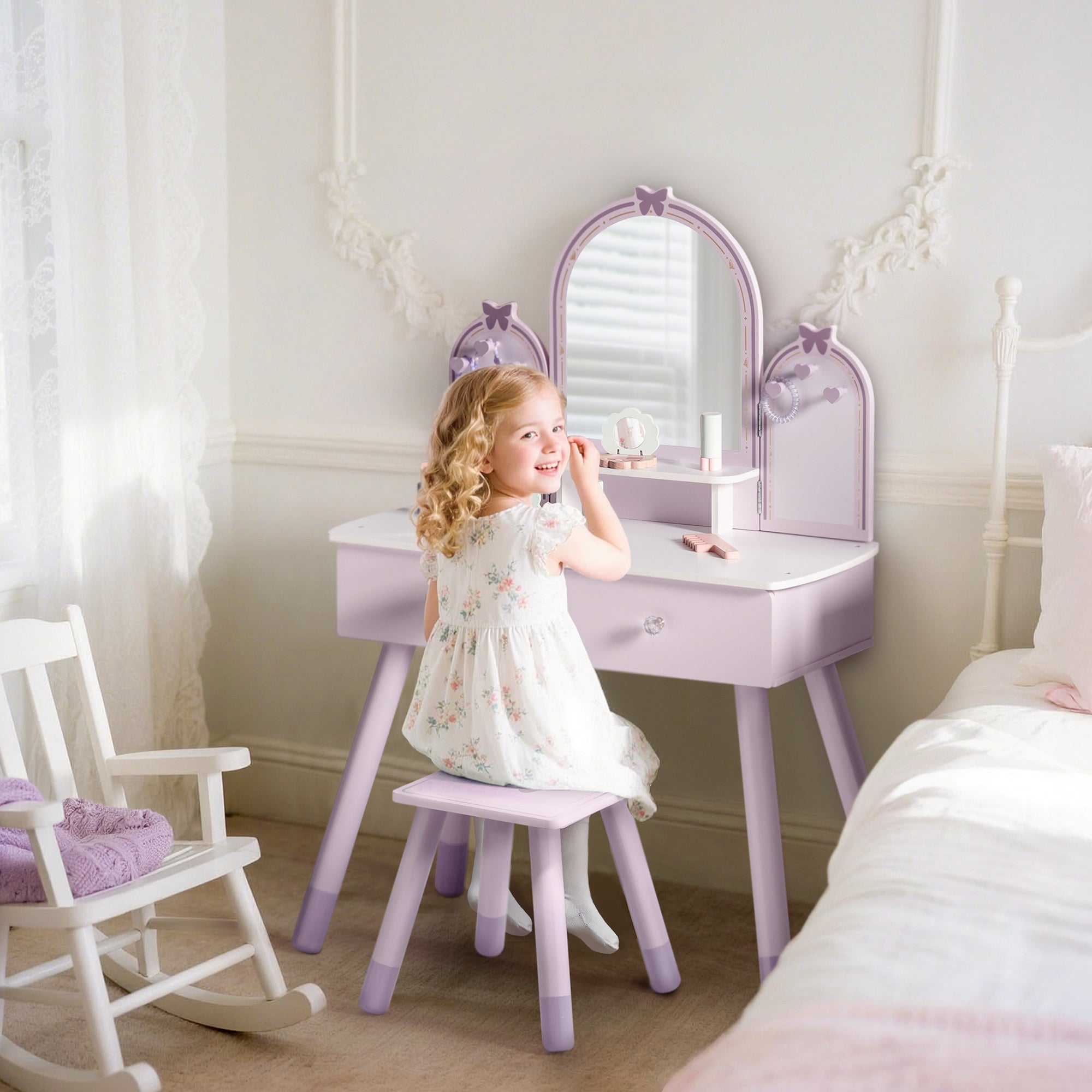 Robud Wooden Butterfly Dressing Table-Purple	