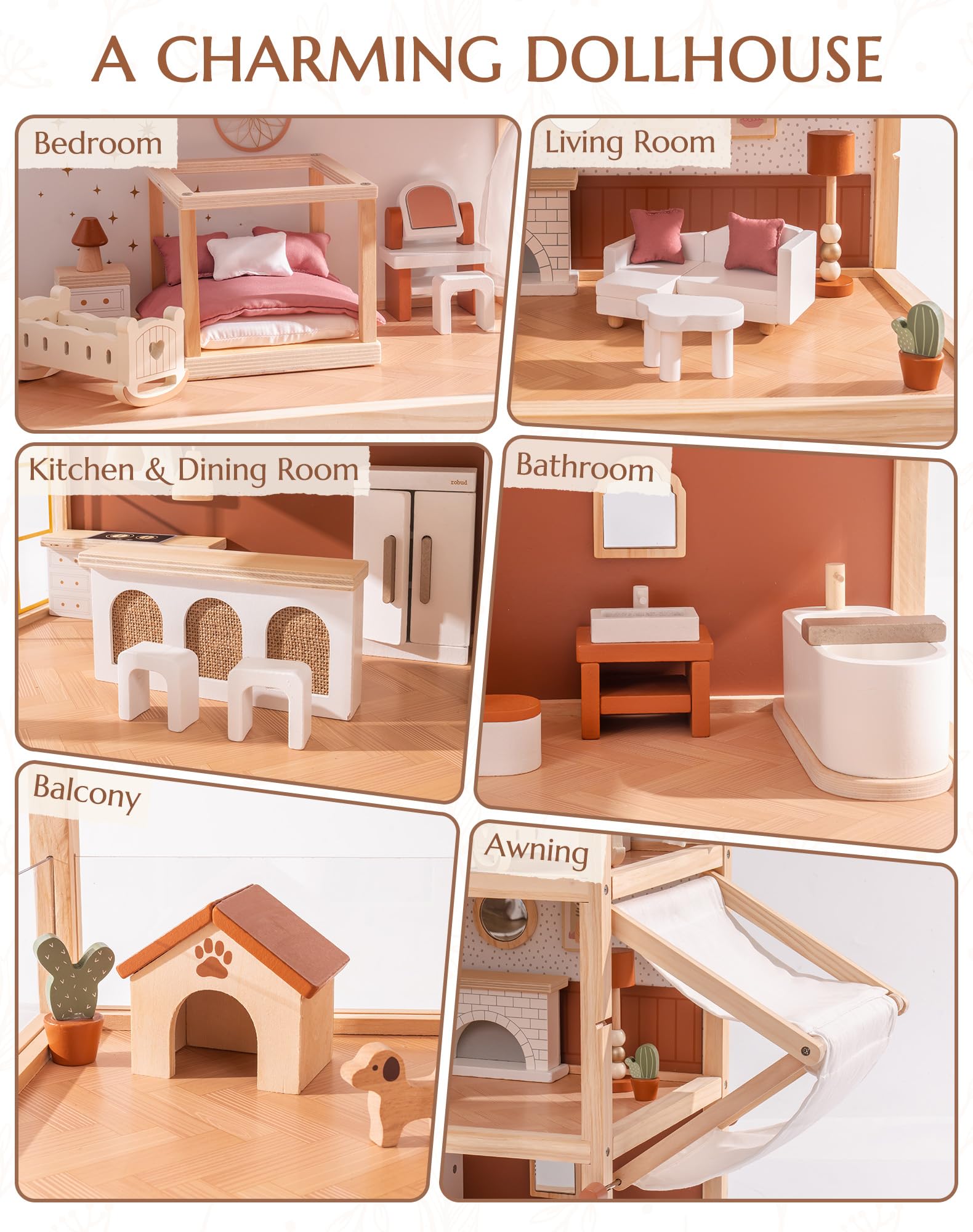 ROBUD Wooden Dollhouse - Bohemian