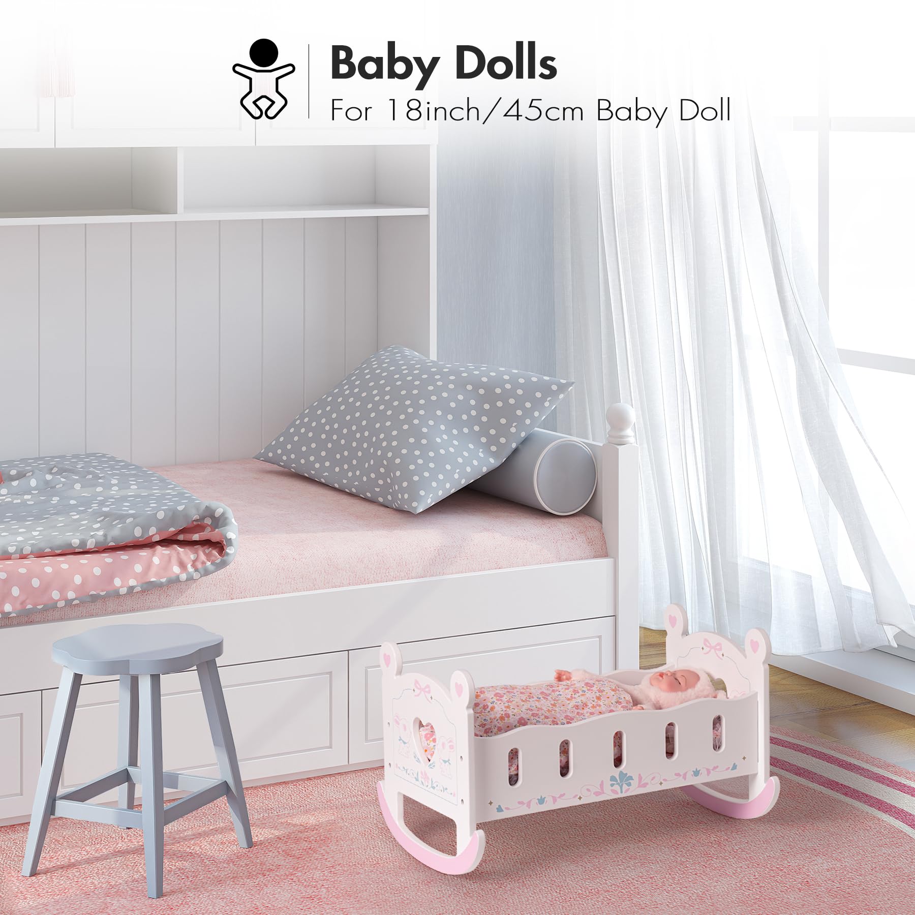 ROBUD Wooden Baby Doll Crib