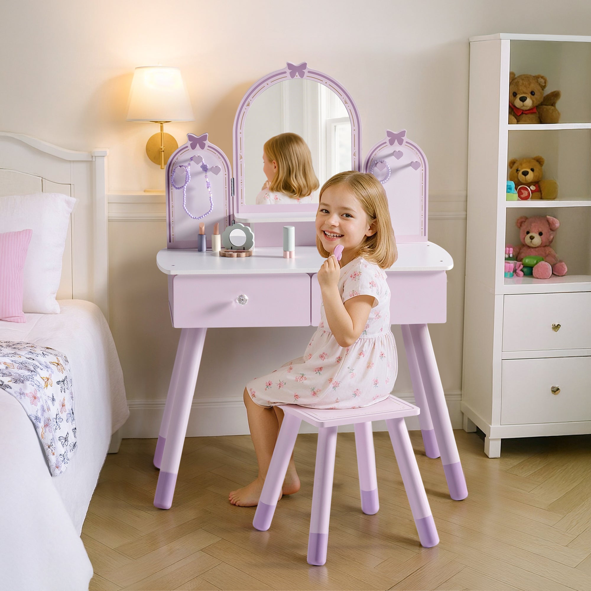 Robud Wooden Butterfly Dressing Table-Purple	