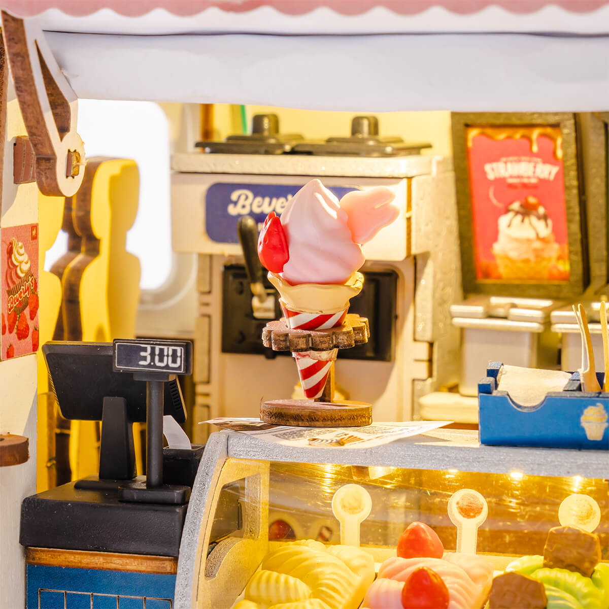 Rolife Beverly's Ice Cream Truck 3D Wooden Puzzle TGS06 3D wooden vehicle puzzle, detail of decorative elements and finish