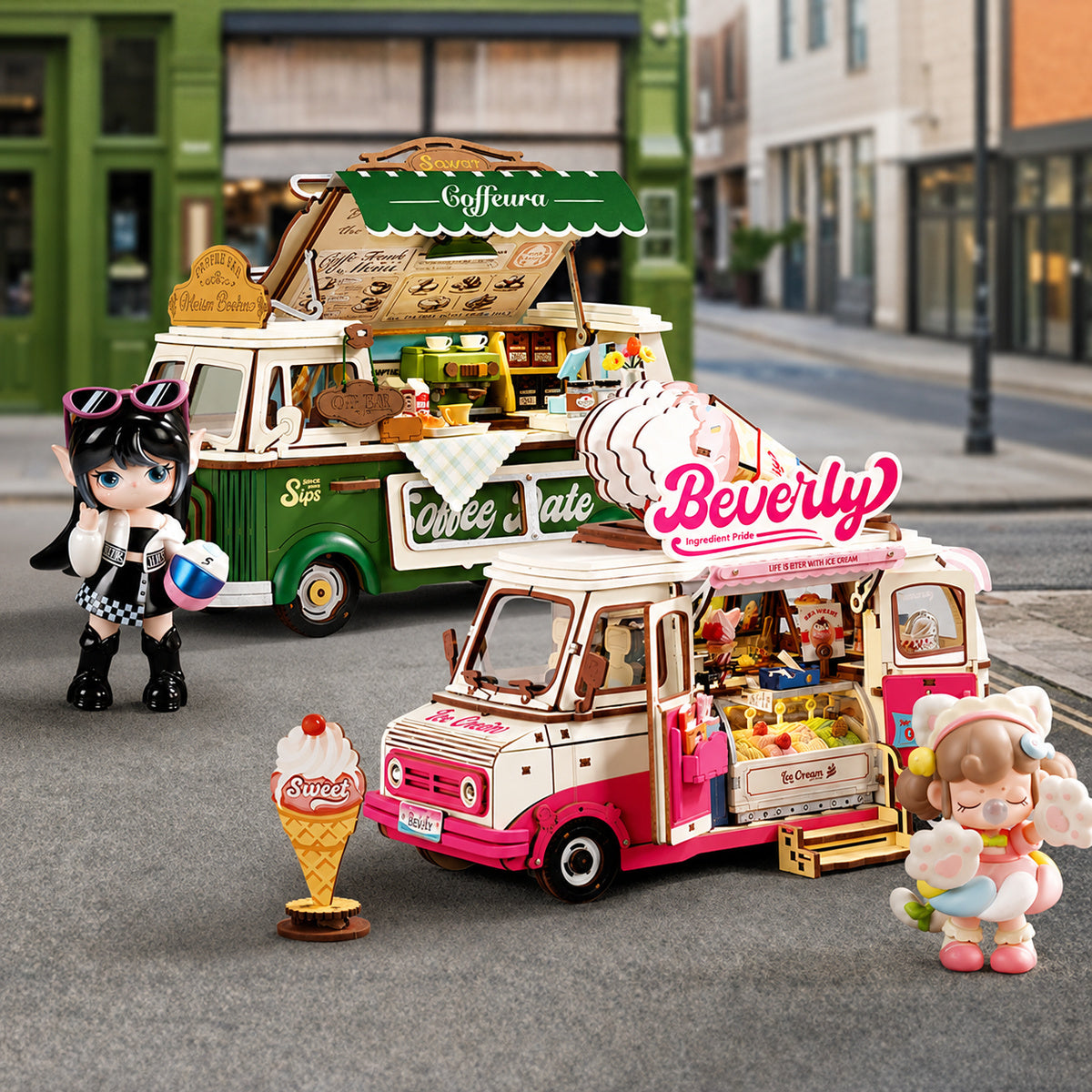 TOMY アイスクリーム型ディスプレイ Rolife Beverly's Ice Cream Truck 3D Wooden Puzzle TGS06 | Robotime