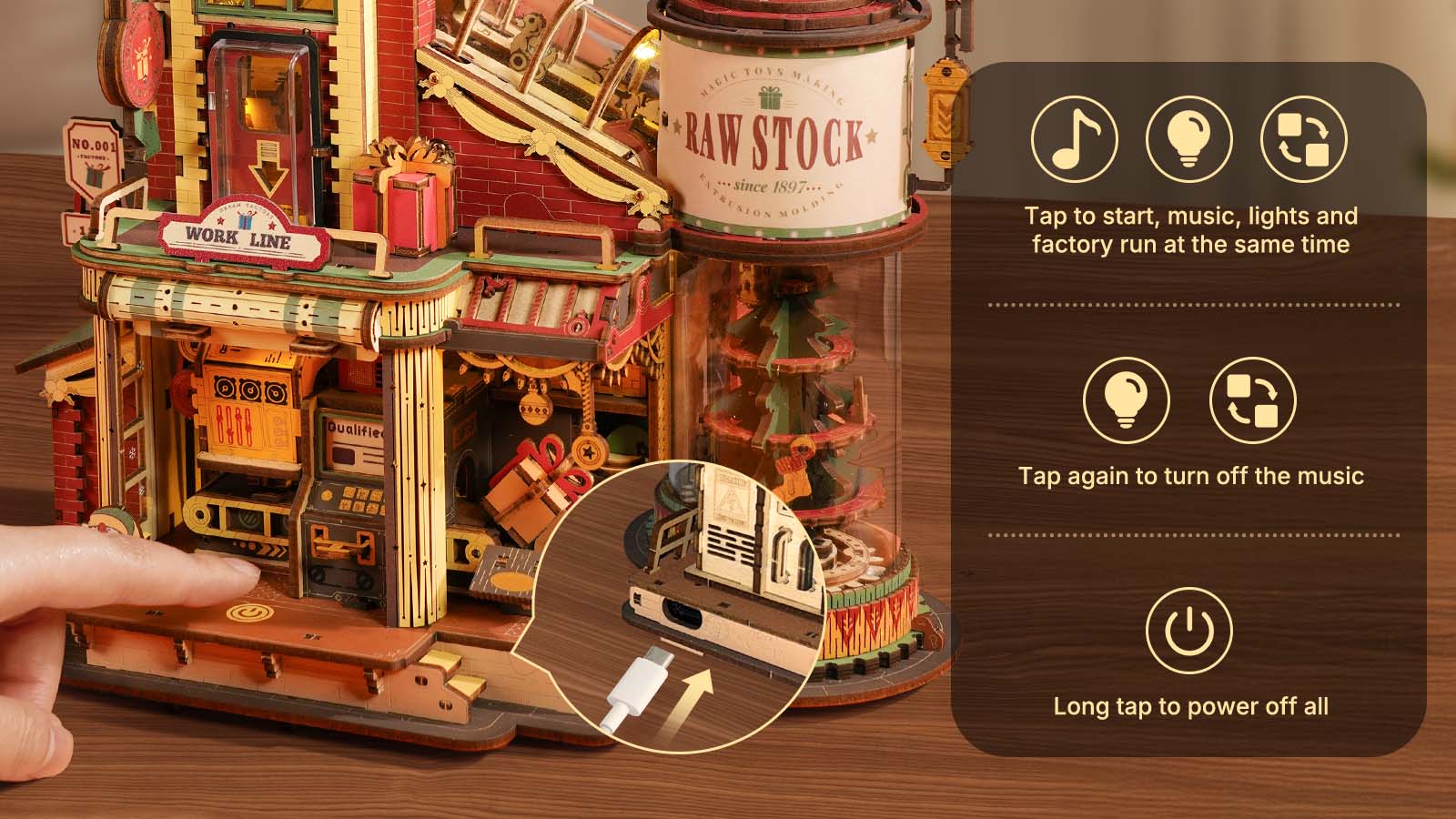 Make Dream Gift Factory EAB01 work by touching the switch at the bottom and play music