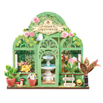 Rolife Green Fountain Garden Miniature House DS049 DIY miniature house kit, product front view on neutral background