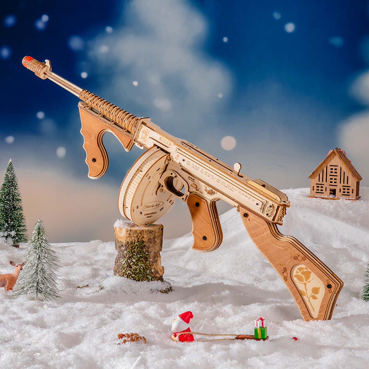 ROKR Thompson Submachinegun 3D Wooden Puzzle – DIY Model Kit For Adults & Teens