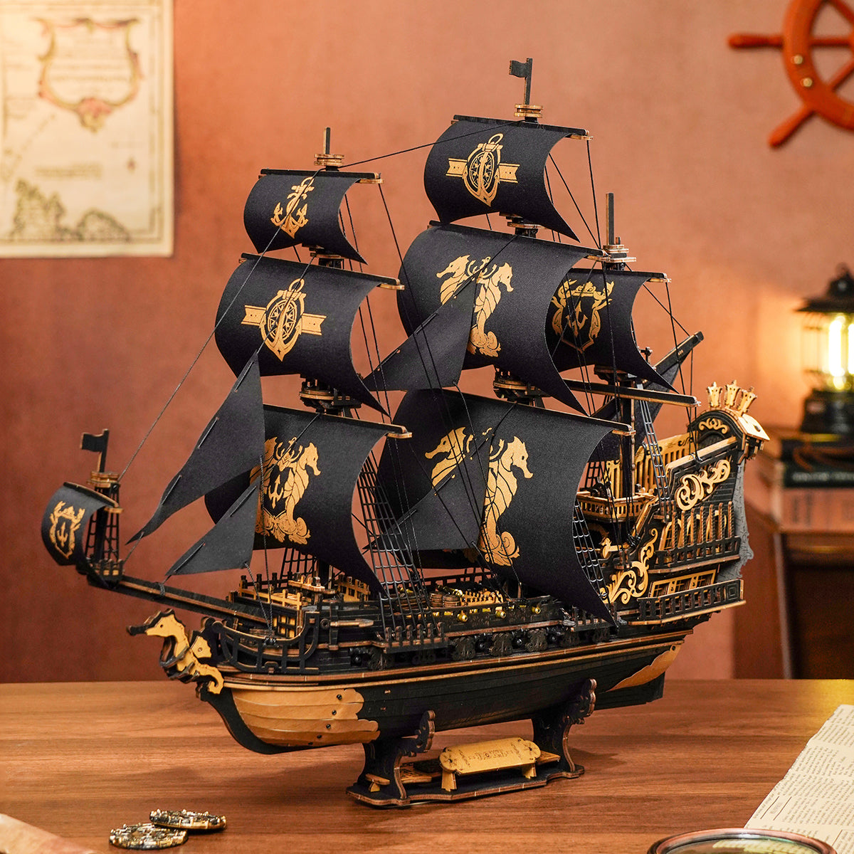 ROKR 3D Wooden Puzzles For Adults,Seahorse Barque Model Kit, 603 Piece 3D Puz