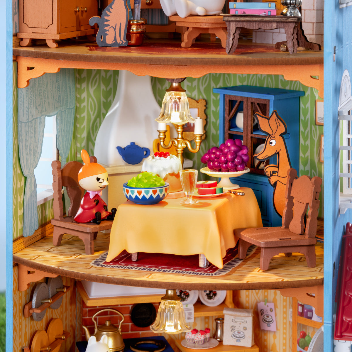 Rolife Moominhouse DIY miniature house dining room close-up with table and characters