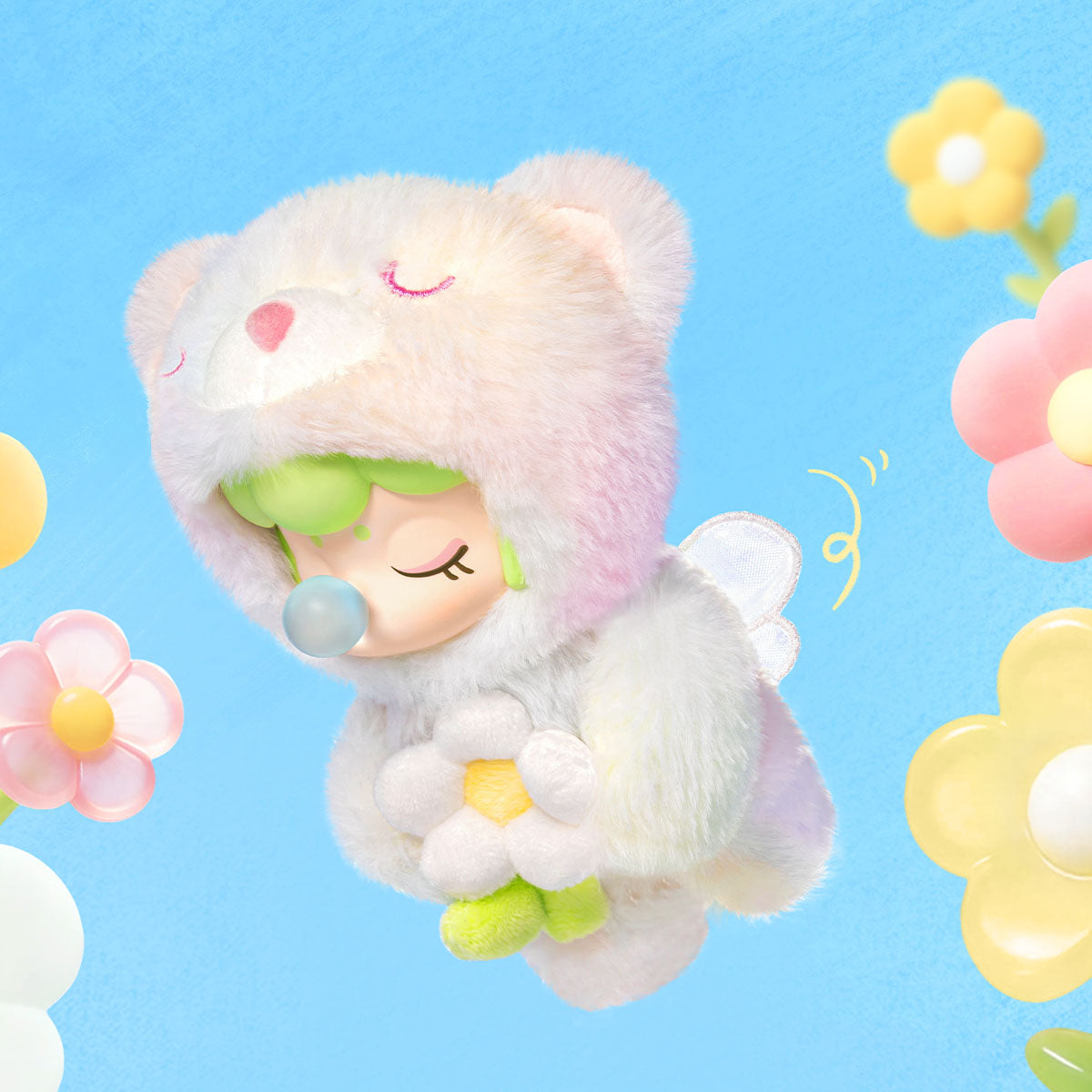 Nanci Spring Bear plush pendant blind box product in a blue spring floral scene