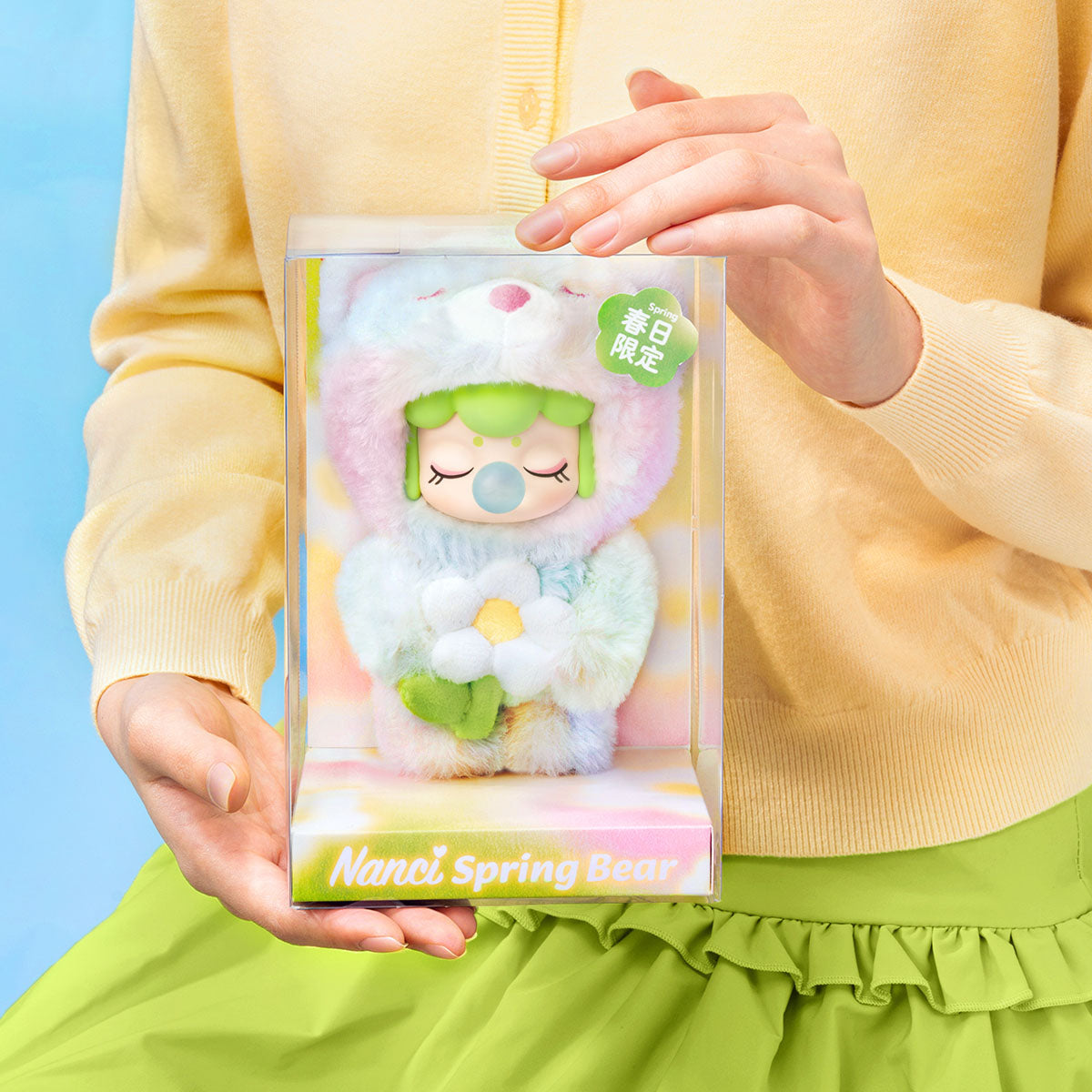 Nanci Spring Bear plush pendant blind box packaging held in hand