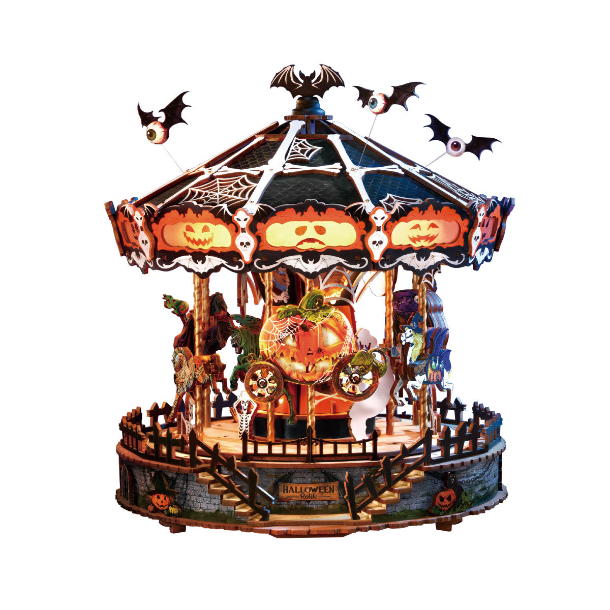 Rolife Phantom Waltz DIY Music Box AMS04 completed Halloween carousel music box on a white background