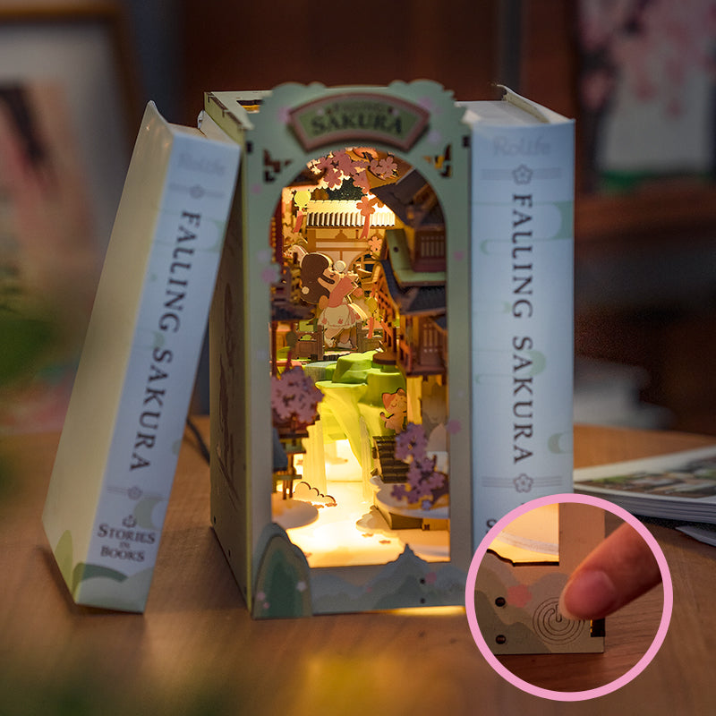 Rolife Book Nook Kit | Falling Sakura Bookshelf Insert | Robotime