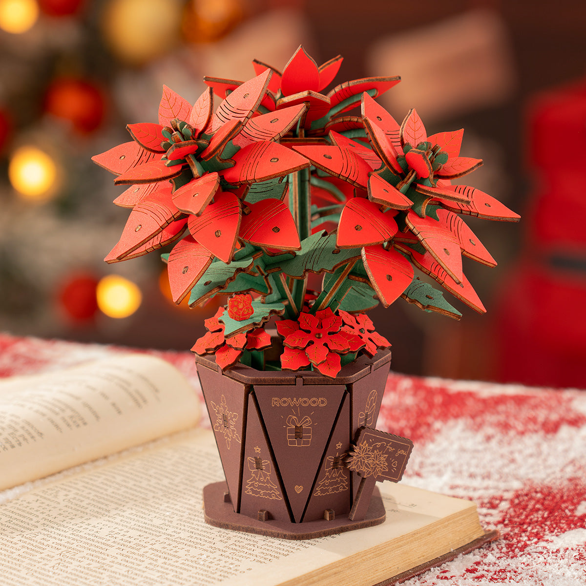 ラボ教材 Rosie Rowood Poinsettia DIY Flower Bouquet 3D Wooden Puzzle TF001