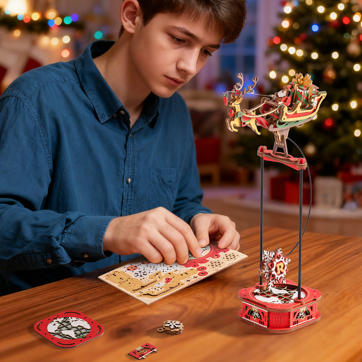 ROKR Kerstman op slee Slinger Balans Speelgoed 3D Puzzel MCD05
