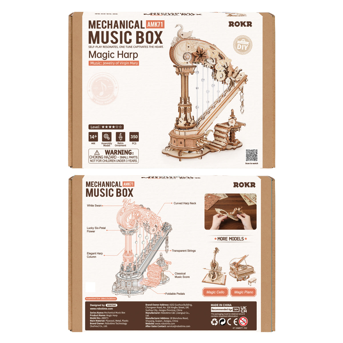 ROKR Magic Harp Music Box Wooden 3D Puzzle AMK71 | Robotime Online