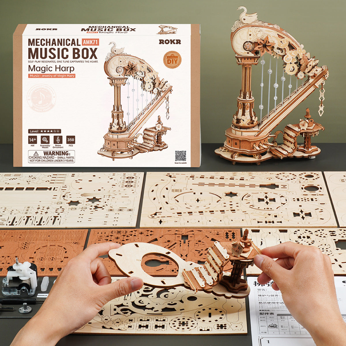 ROKR Magic Harp Muziekdoos Houten 3D Puzzel AMK71