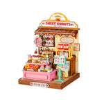 Rolife Sweetie's Donut Shop Miniature House DS051 DIY miniature house kit, product front view on neutral background