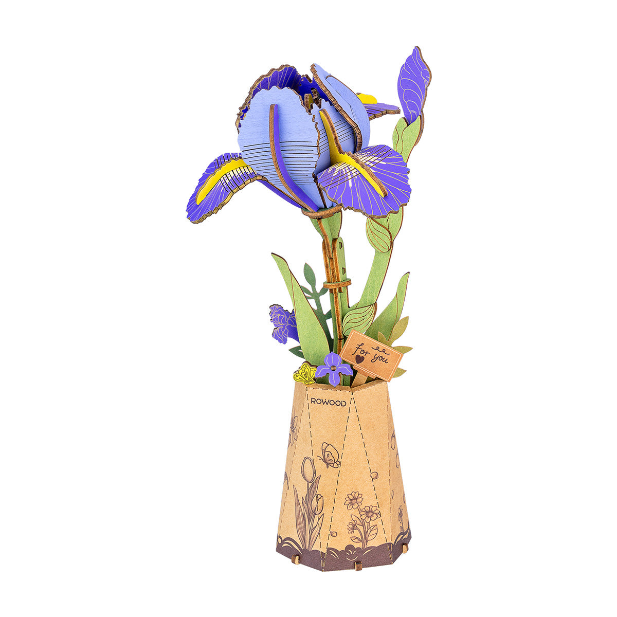 Rwood Paarse Iris DIY Houten Bloem 3D Puzzel TW121