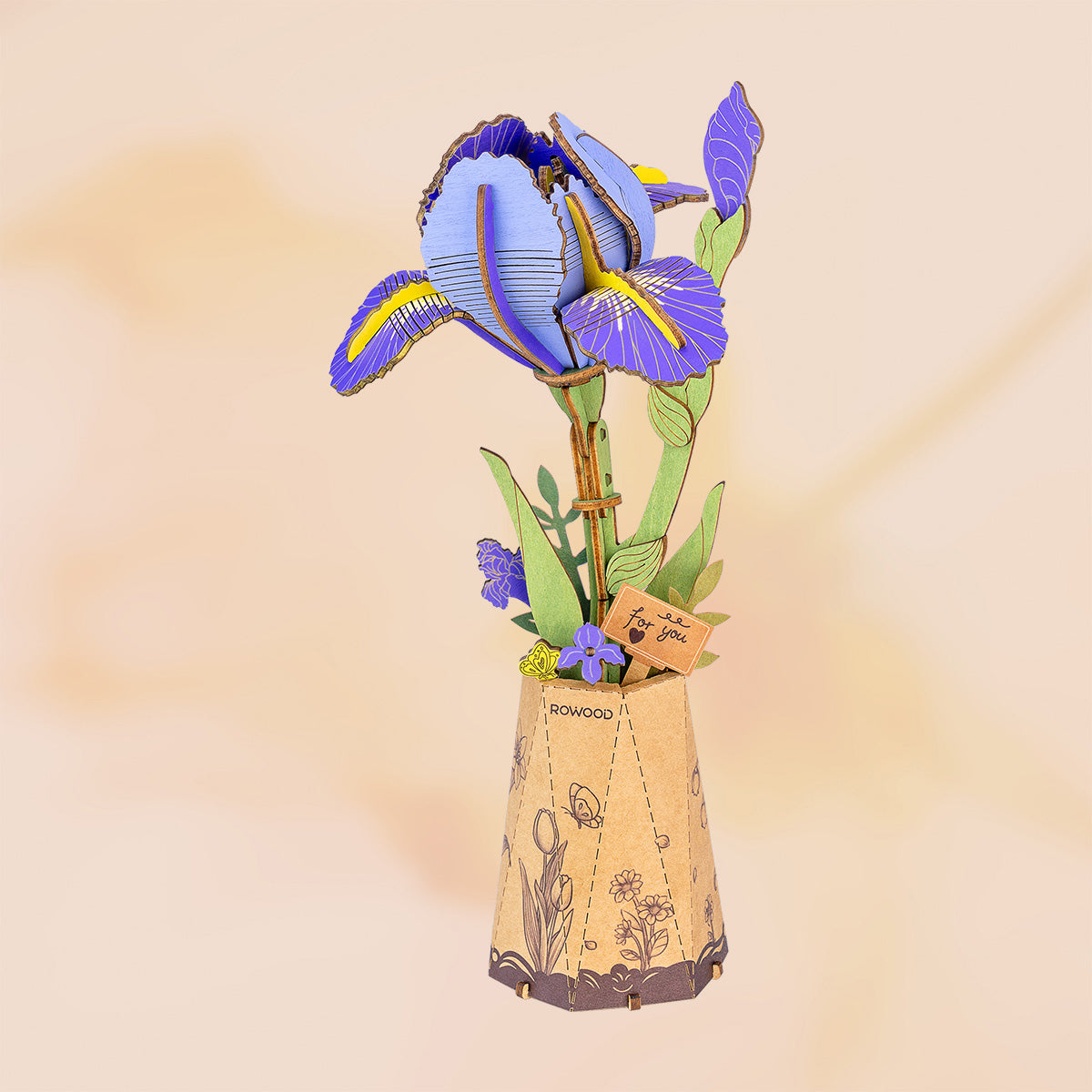 Rwood Purple Iris DIY Wooden Flower 3D Puzzle TW121 | Robotime