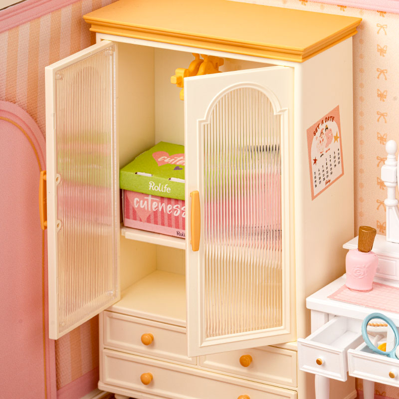 Rolife Lovely Pink Bedroom DIY Miniature House DW016 | Robotime