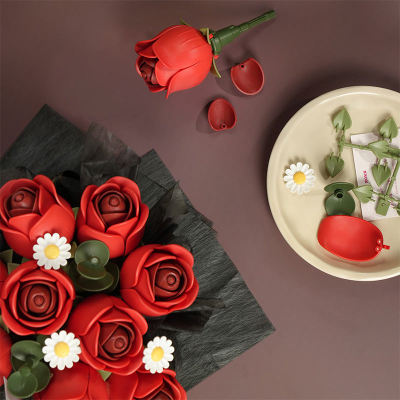 rose red２個オーダーブーケ完成 ROKR Red Rose Bouquet DIY 3D Puzzle AF02J | Robotime Online